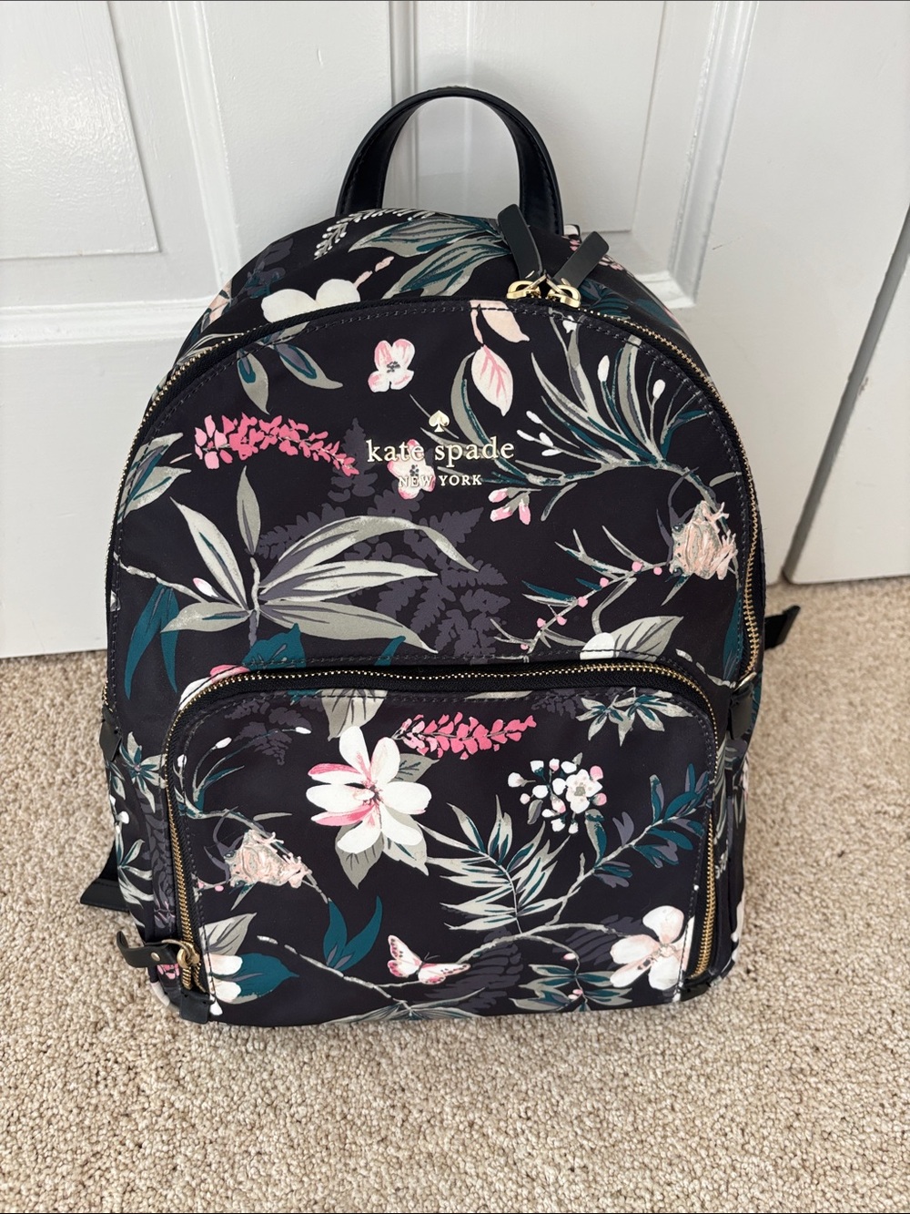 kate spade Black Floral Backpack with Pink & Cream Accents